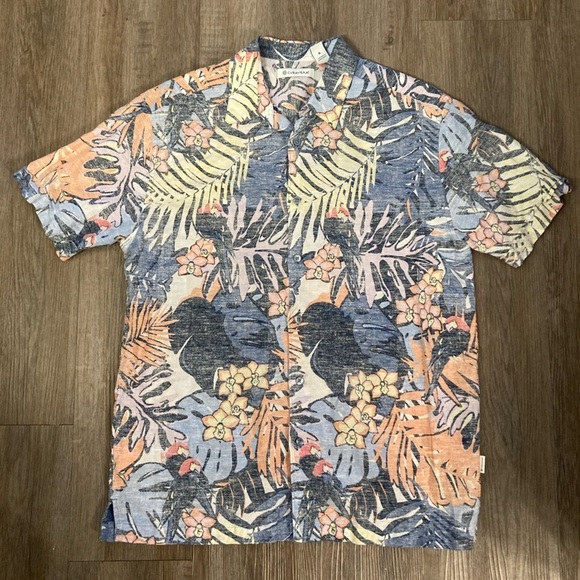 Cuba Vera Shirt Medium Hawaiian Camp Floral Linen Blend Reverse Weave Summer - Picture 1 of 7